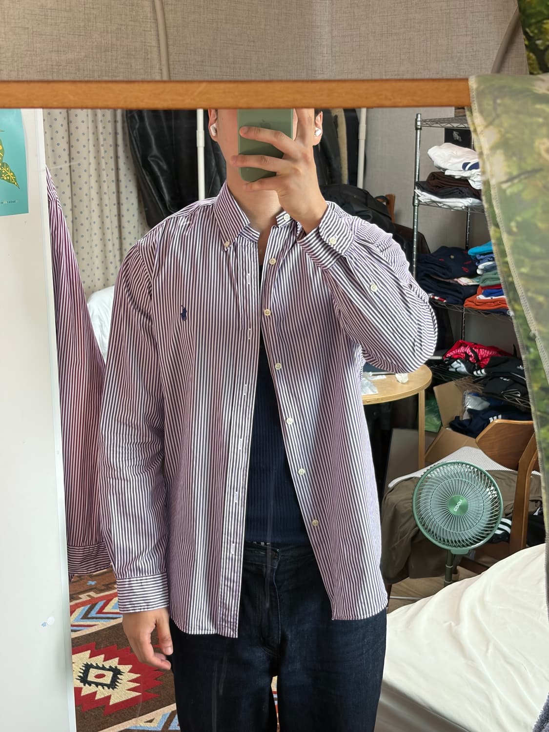 M) 폴로 랄프로렌 클래식핏 포플린 스트라이프 셔츠 퍼플 상품이미지8