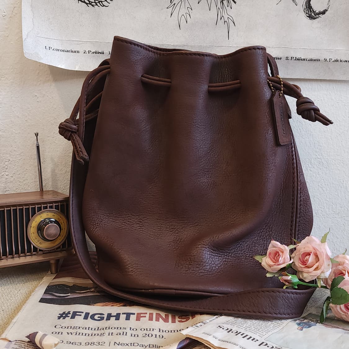 90s 올드코치 레더백 마리에타 드로스트링 숄더백 코치 복조리백 상품이미지2