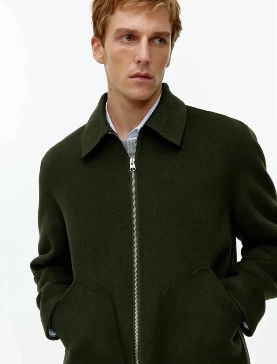 50)아르켓 숏 더블 페이스 울자켓 그린 상품이미지1