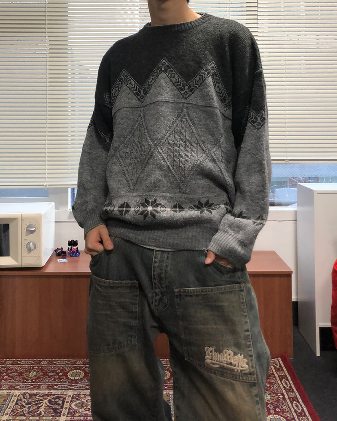 빈티지 90's 그레이 투톤 니트 스웨터 상품이미지1