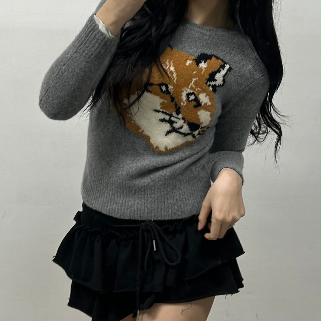 메종키츠네 빅폭스헤드 램스울 걸즈 크루넥 니트(S) 상품이미지1