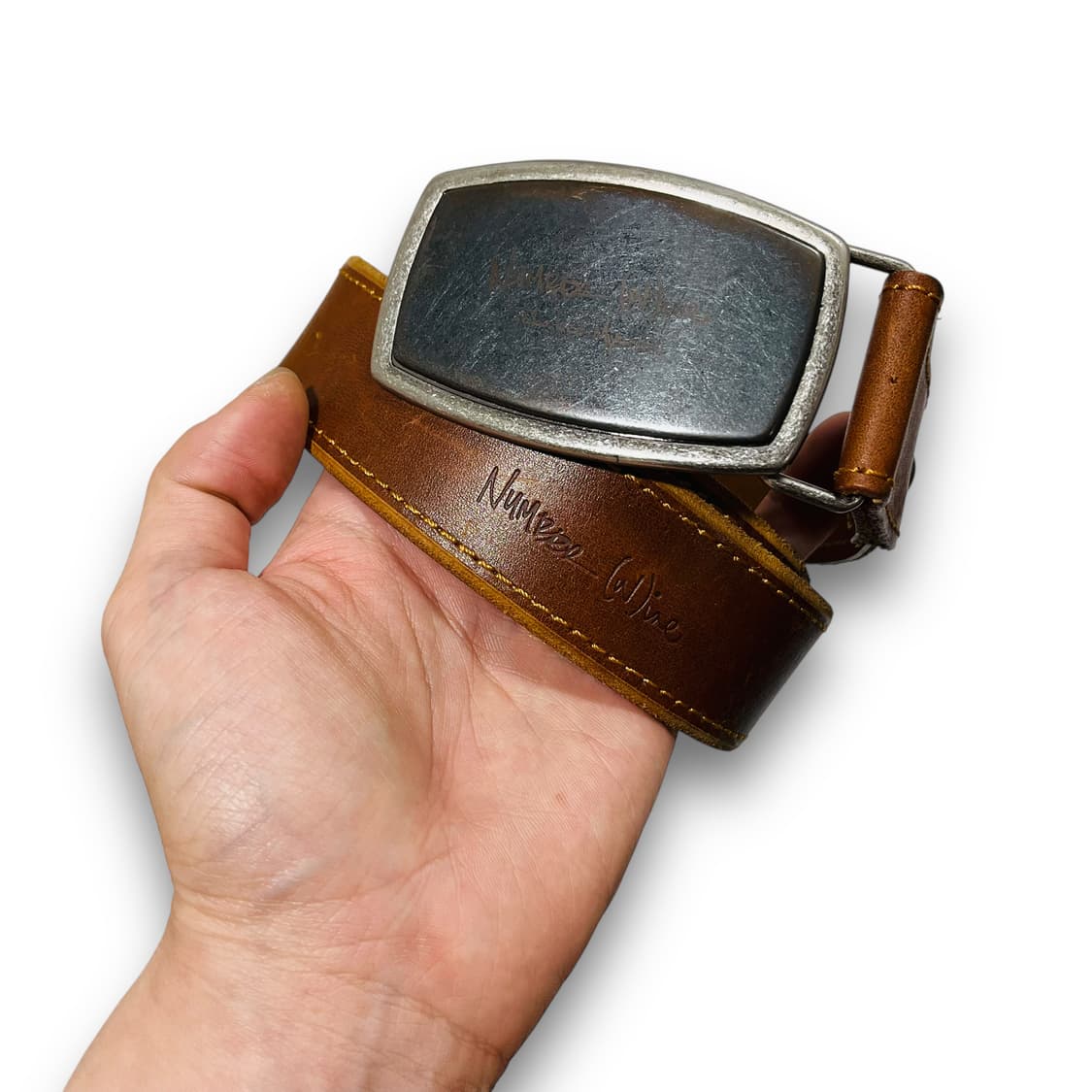 넘버나인 웨스턴 버클 딥 브라운 빈티지 가죽 벨트 상품이미지3