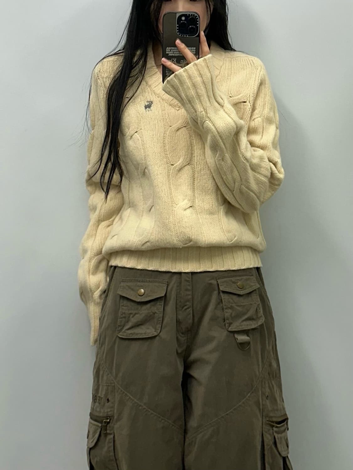 아베크롬비 산양로고 베이지 꽈배기 니트 상품이미지1