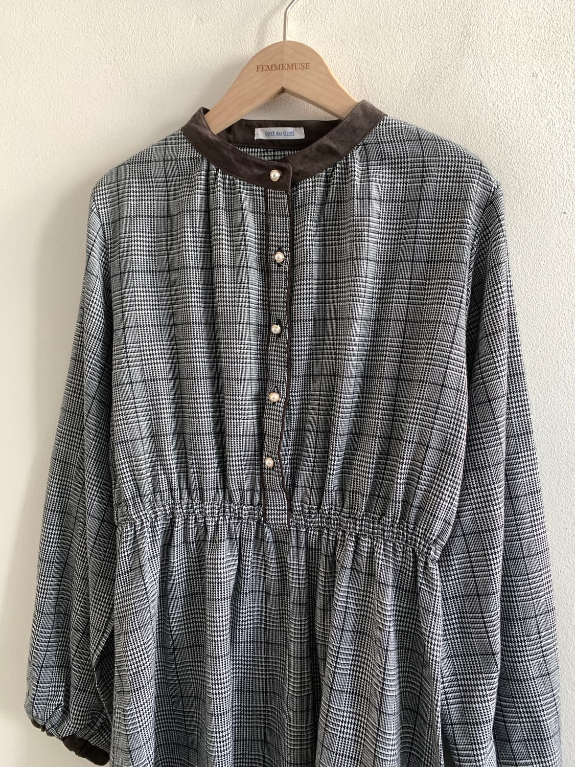 Check gold button dress 상품이미지2