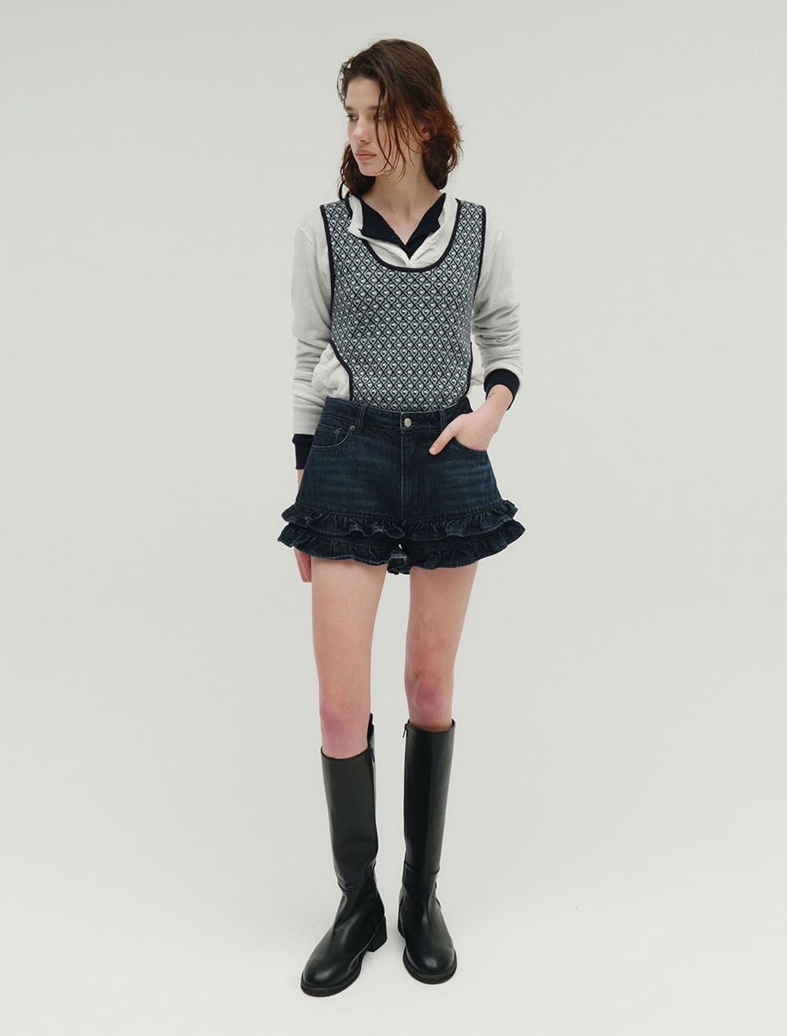 솔티페블 프릴 데님 쇼츠 상품이미지1