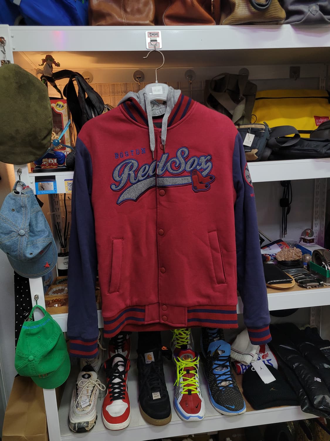 MLB 보스턴 레드삭스 후드 야구 점퍼 코튼 바시티 버건디 진네이비 상품이미지1