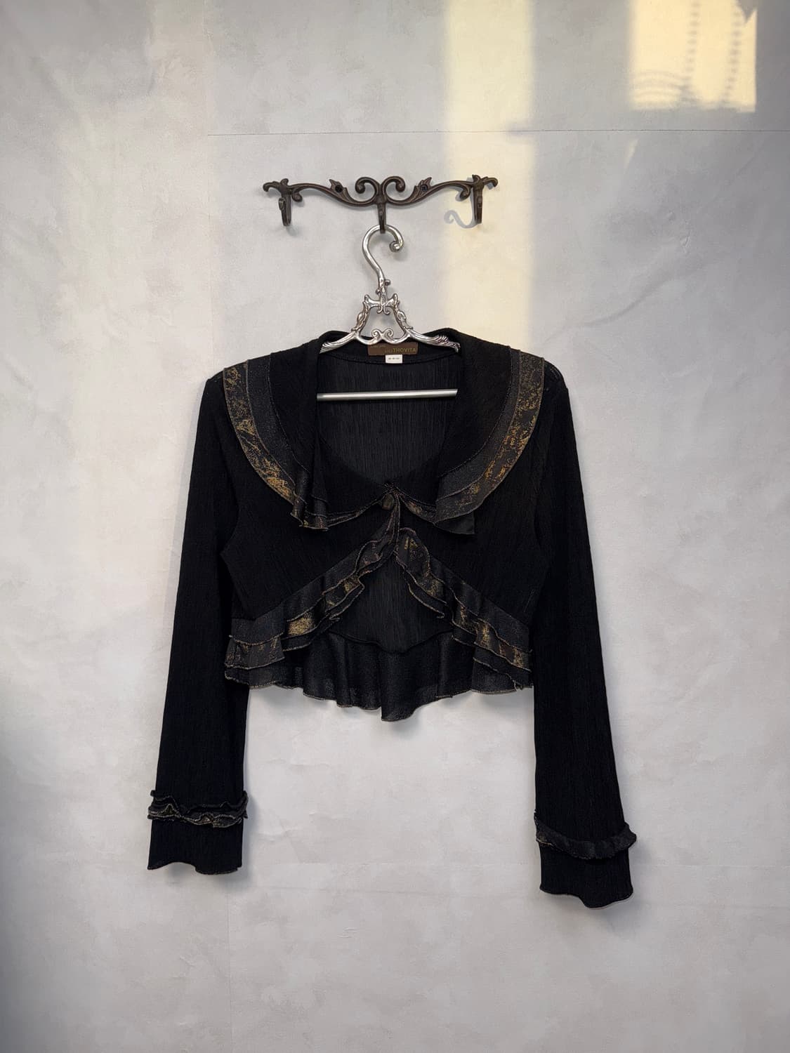 Black gold crop ruffle bolero cardigan  상품이미지4