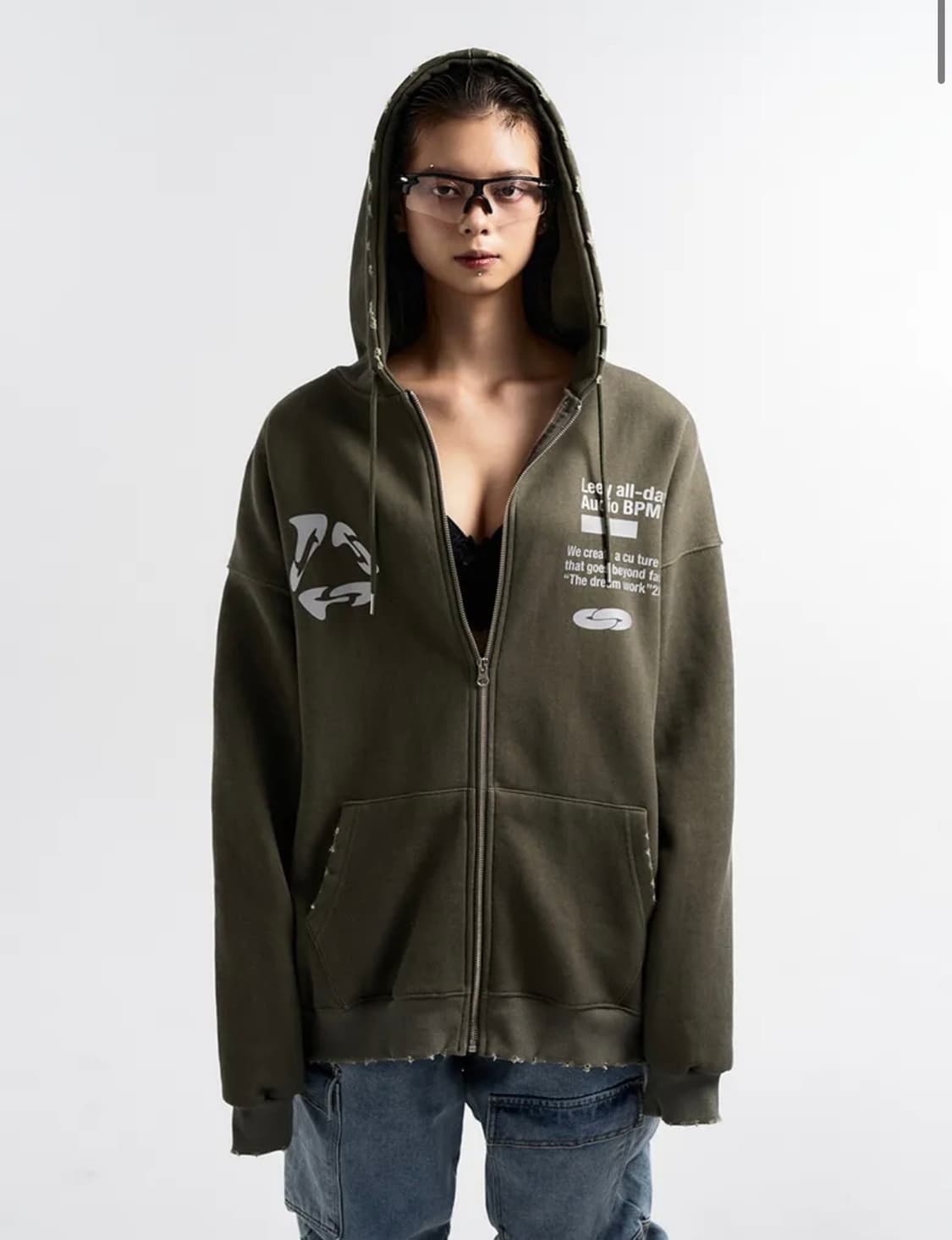 DAMAGE WIDE FIT ZIP-UP HOODIE KHAKI 상품이미지1