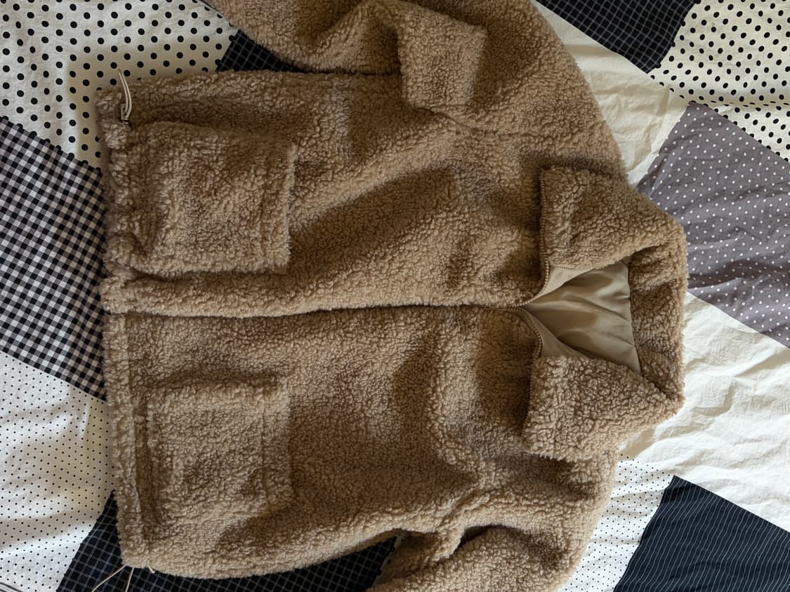 더기 하이넥 부클 집업 자켓 베이지 상품이미지5