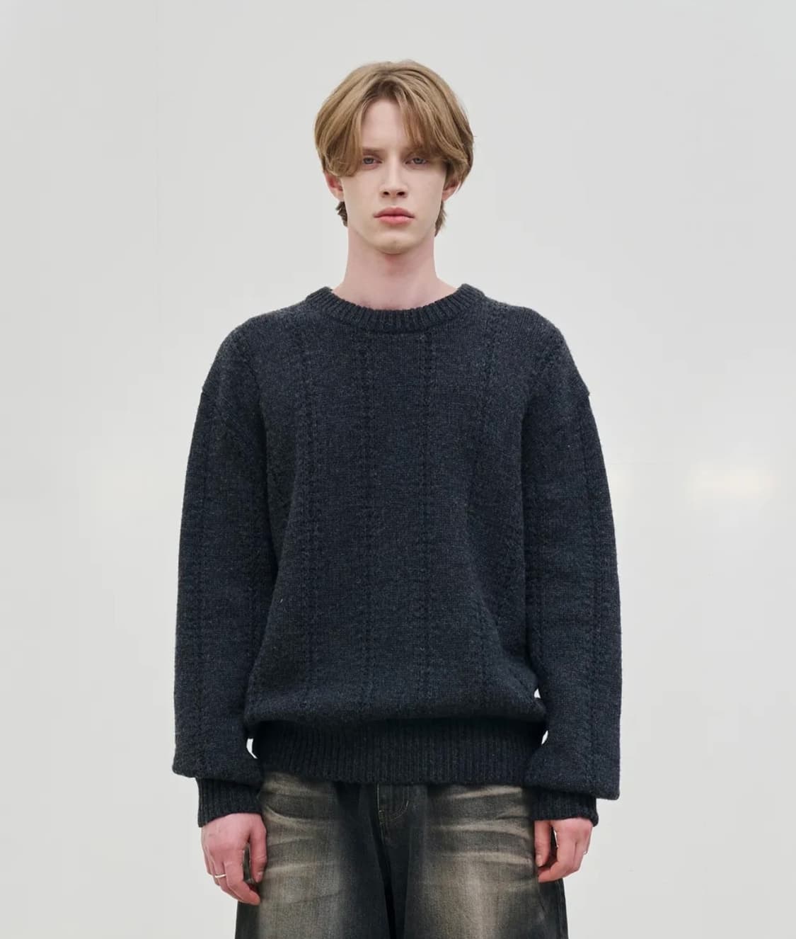 (2) 노운 울 블랜드 크루넥 니트 차콜 상품이미지1