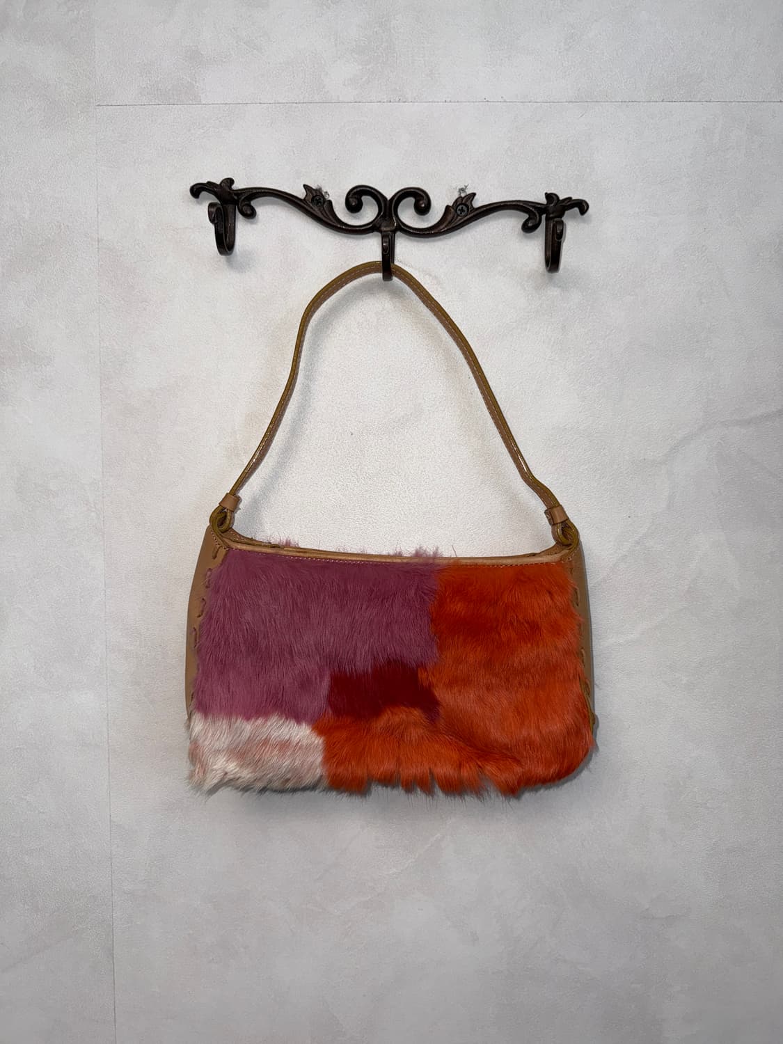 Pink orange mixed fur stitch 숄더백 상품이미지1