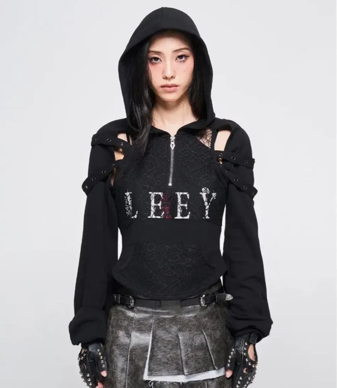 와이이이엘 LEEY 메쉬 슬릿 후디 블랙 상품이미지1