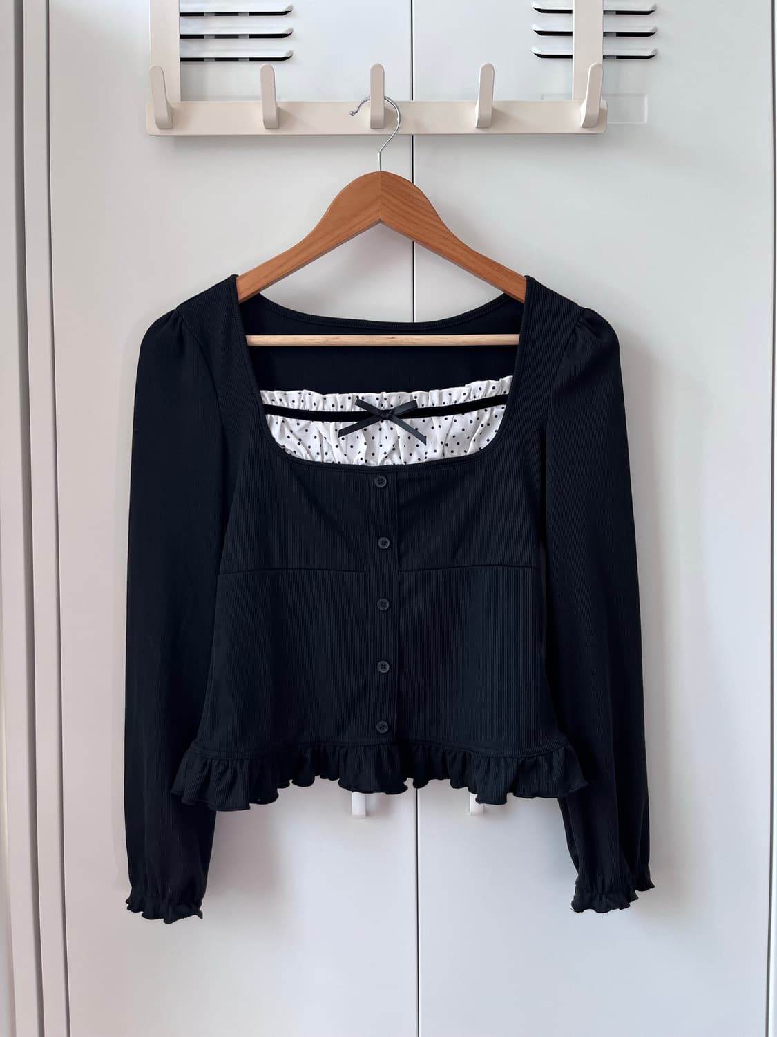 Dazy 도트 셔링 레이어드 러블리 롱 슬리브 상품이미지4