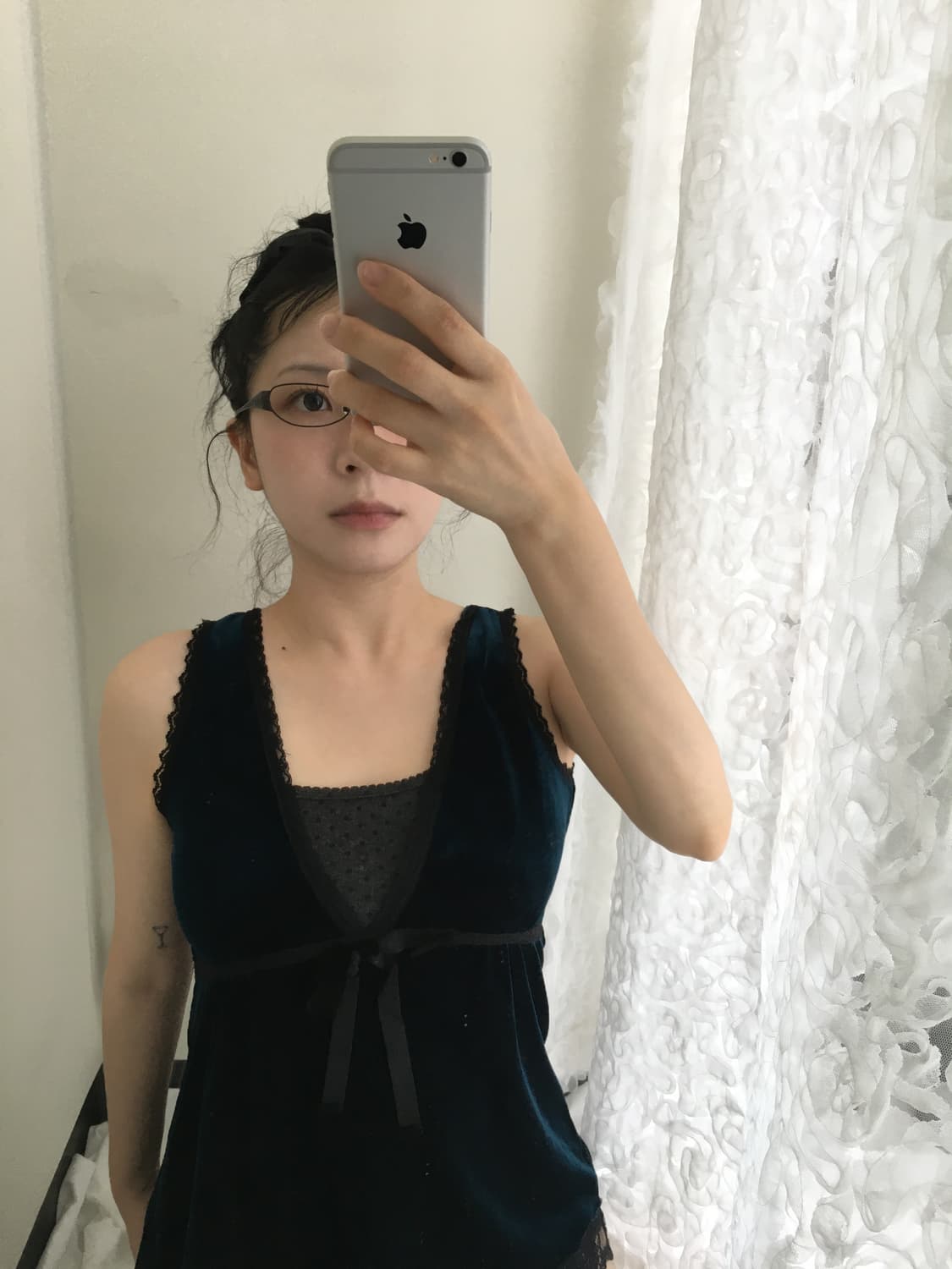 teal velvet ribbon top 상품이미지1