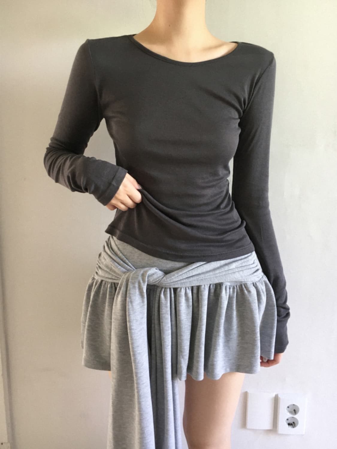 Bold tie skirt (gray) 상품이미지4