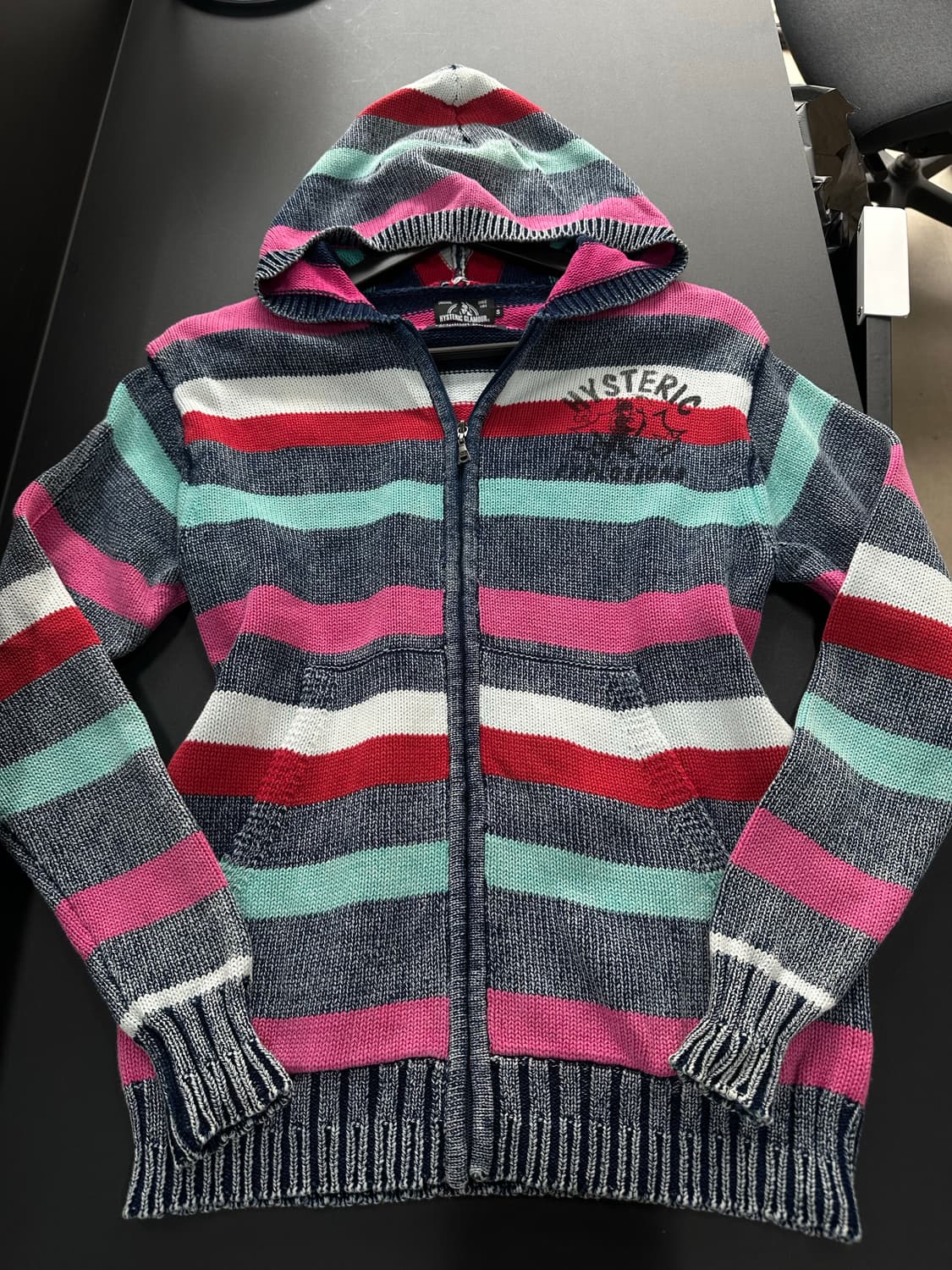 히스테릭글래머 피그먼트워시드 스트라이프 카툰 니트 후드집업 상품이미지6