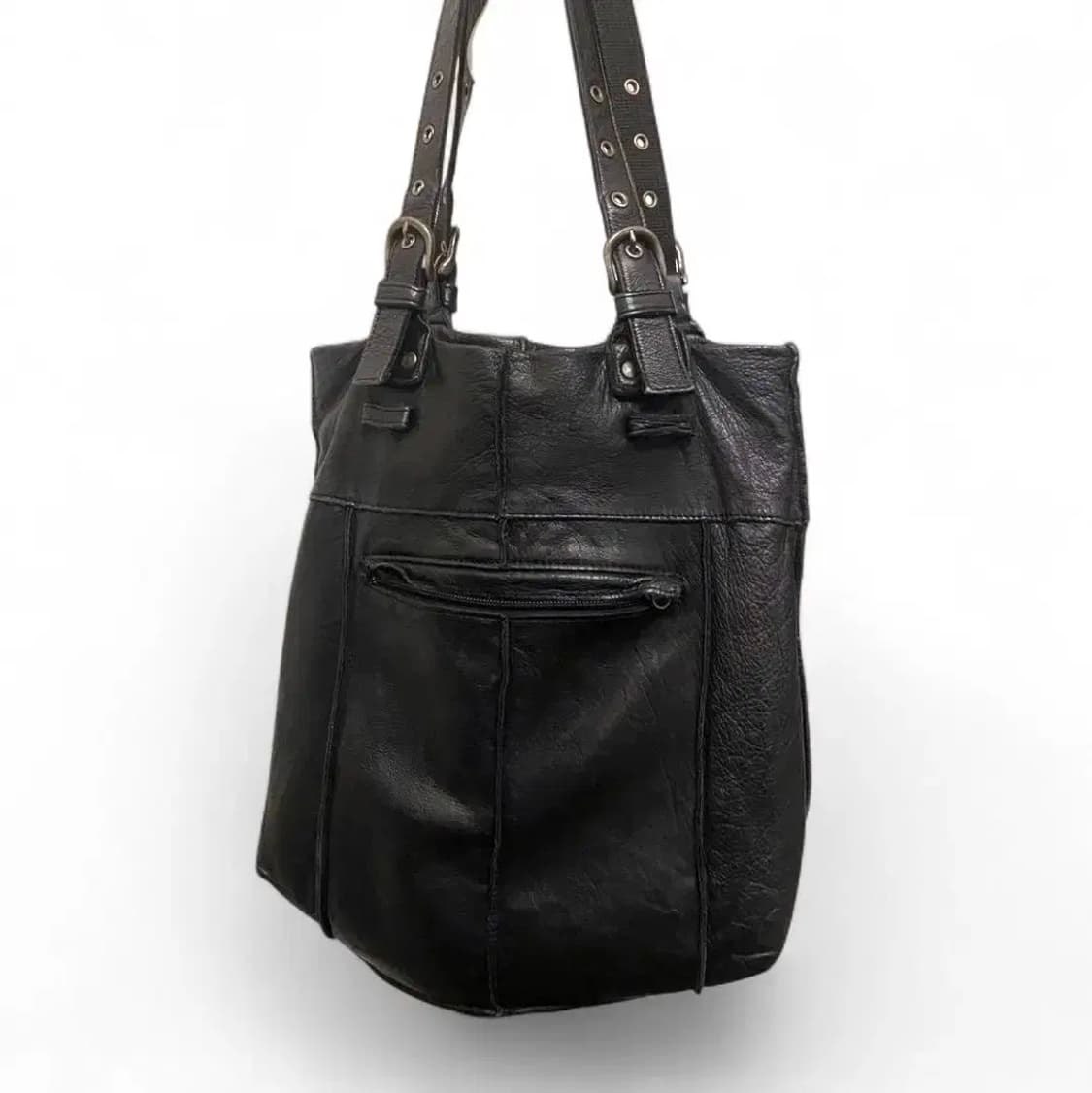 벨티드 숄더 소가죽 토트백 y2k 릭 또는 요지 스타일 토트백 상품이미지1