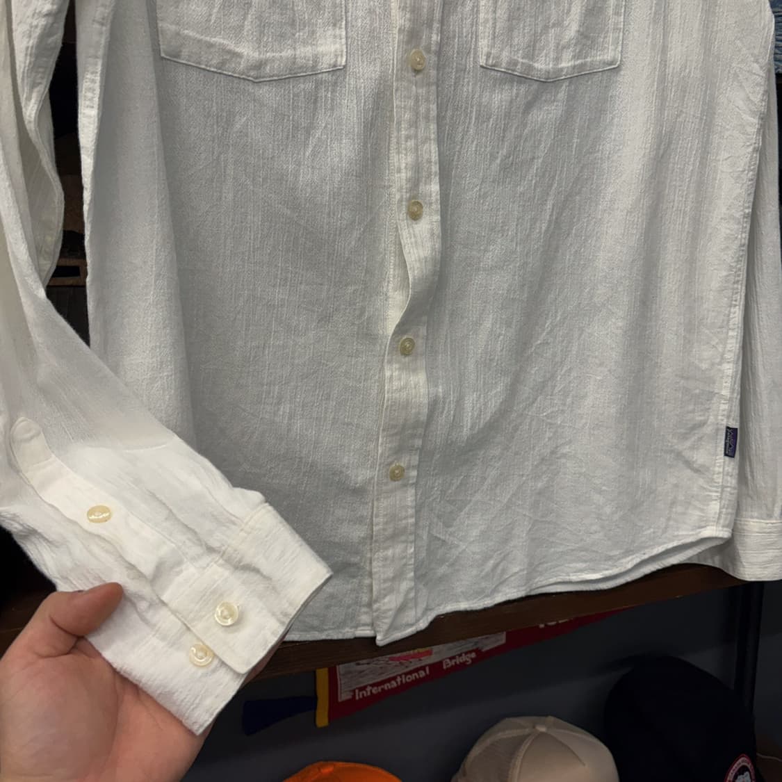 00s 파타고니아 오가닉코튼 화이트 린넨셔츠 투포켓 사이드탭 N732 상품이미지4