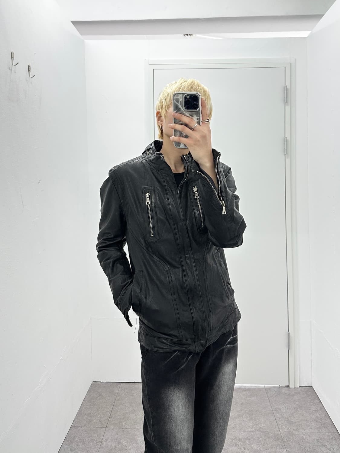 Sheepskin leather zipper detail jacket  상품이미지3