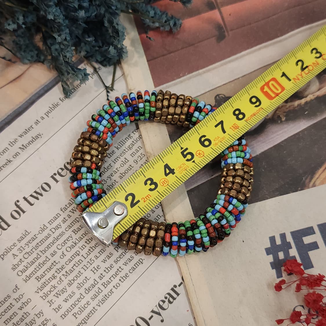 90s 프랑스 빈티지 팔찌 멀티 컬러 비즈 보헤미안 스타일 와이어 팔찌 상품이미지4