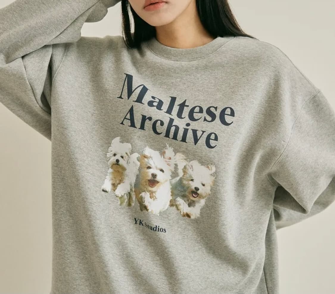 [새상품]와이케이 말티즈 아카이브 기모 맨투맨 회색 1사이즈 상품이미지1