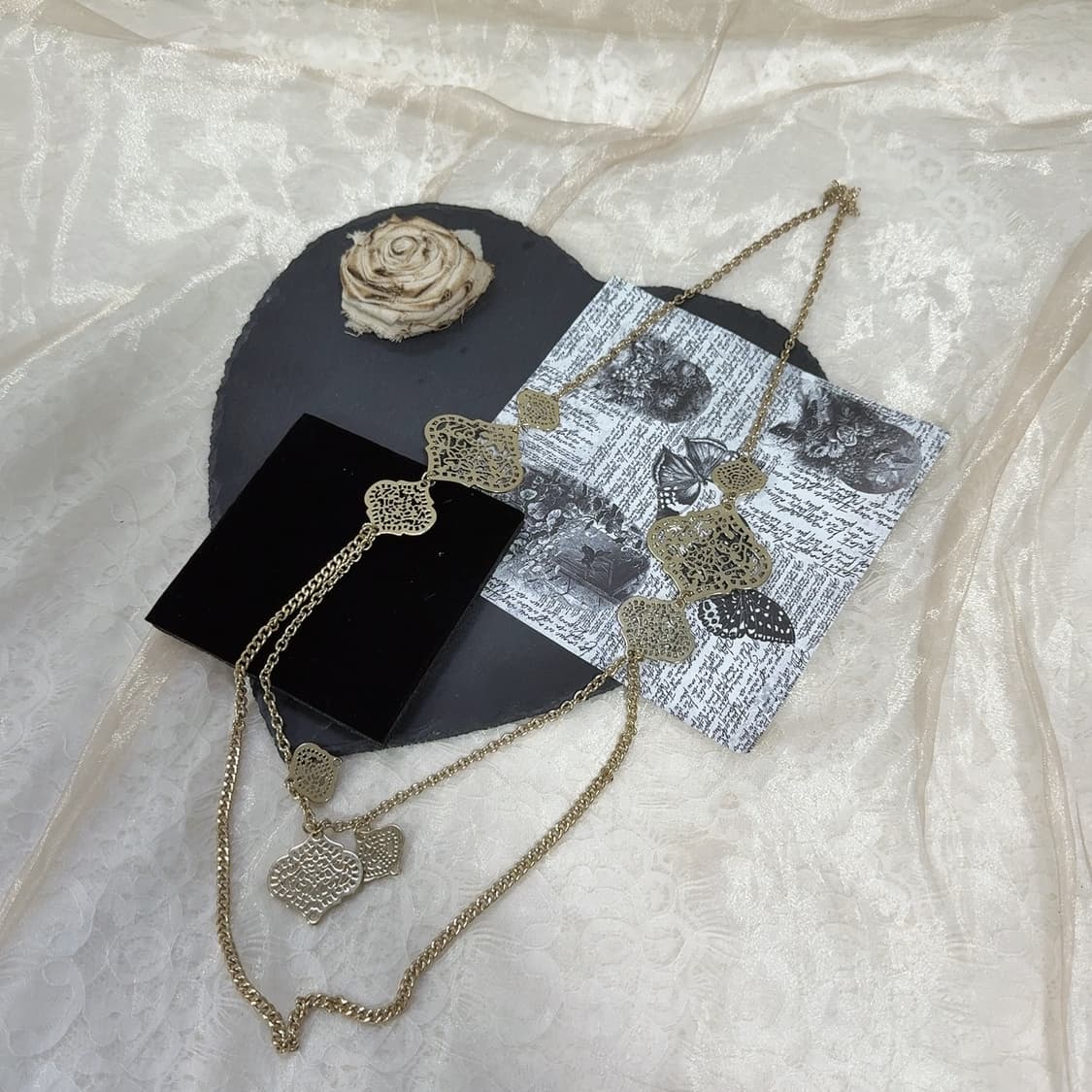 빈티지 타공  디자인 레이어드 쿠바체인 목걸이 상품이미지2