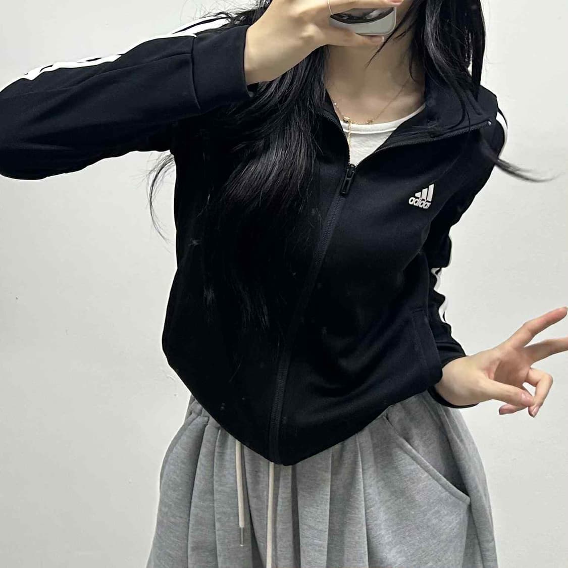 아디다스 블랙 삼선 아이돌 트랙탑 져지(M) 상품이미지1