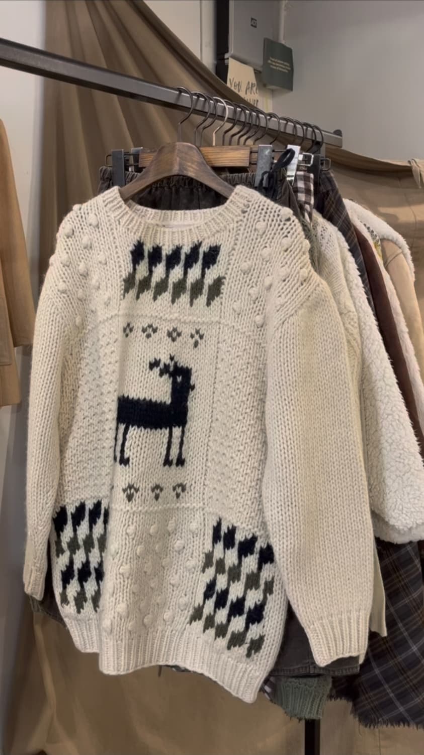 빈티지 사슴 패치 니트 모리걸 상품이미지3