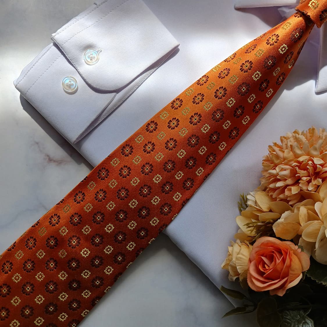 키톤 실크 오렌지 플라워 자수 넥타이 9.5cm S~A+등급 e905 상품이미지6