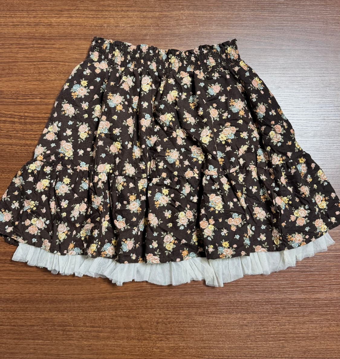 빈티지 플라워 패턴 브라운 미니 스커트 모리걸 상품이미지1