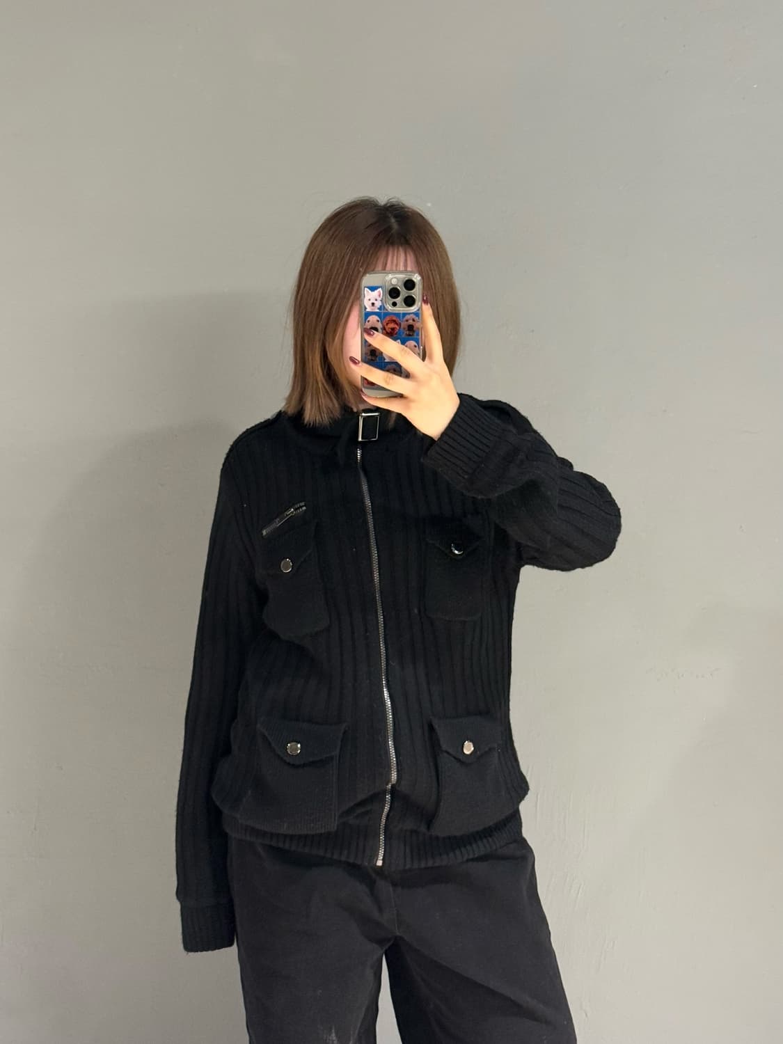multi pocket neck buckle knit zip-up 상품이미지1