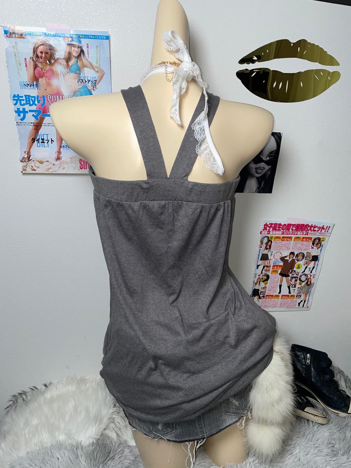 오네갸루 그레이 홀터 원피스 탑 상품이미지2