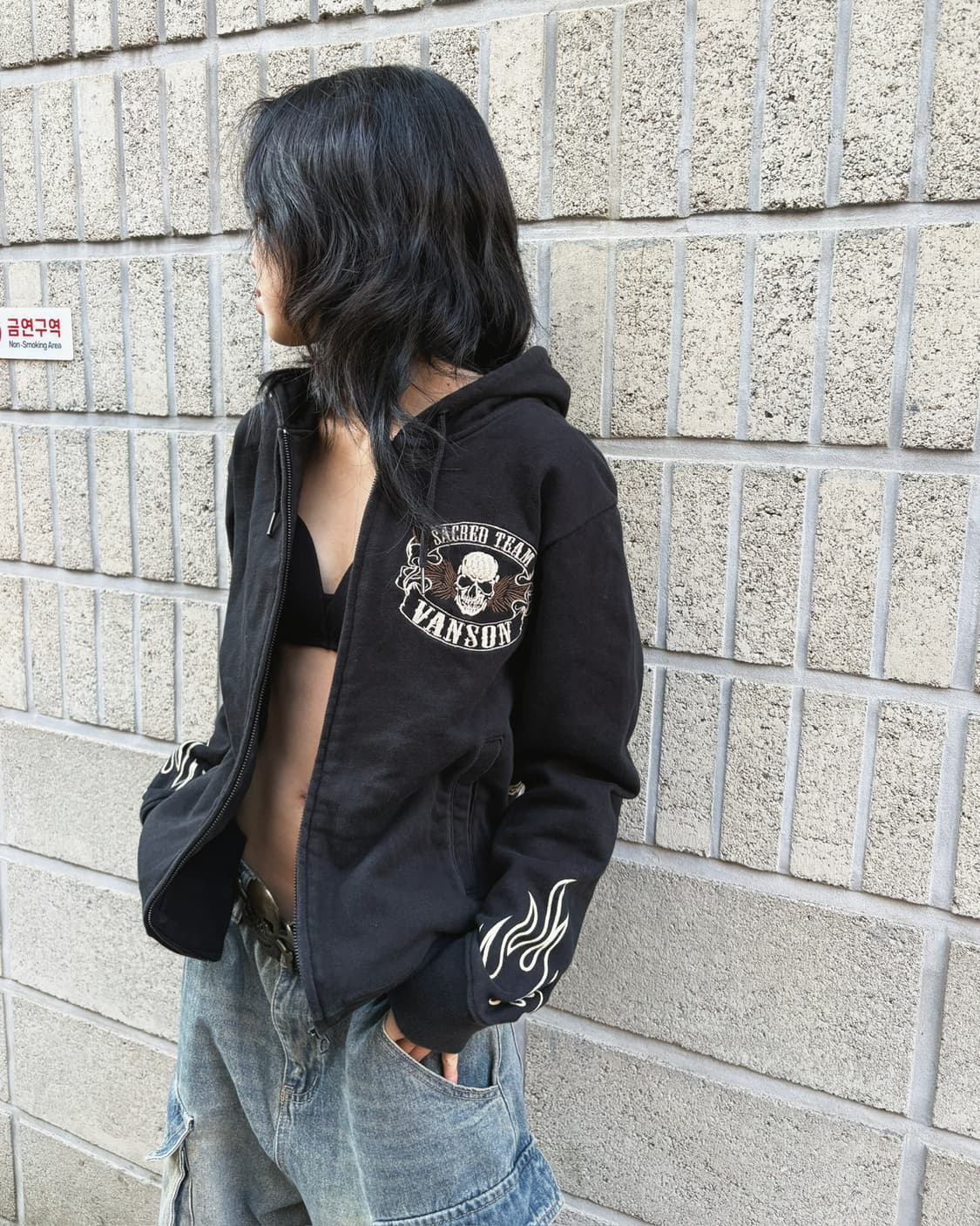 밴슨 스컬 풀 자수패치 후드집업 상품이미지3