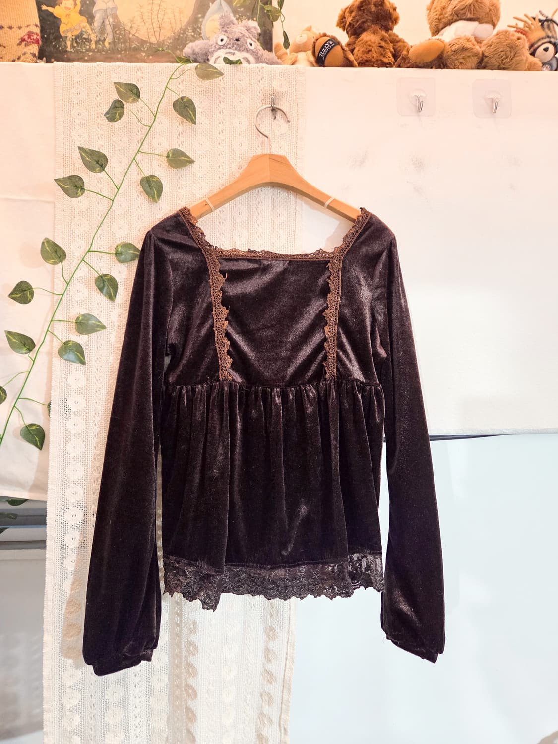 브라운 벨벳 레이스 슬리브 상품이미지4