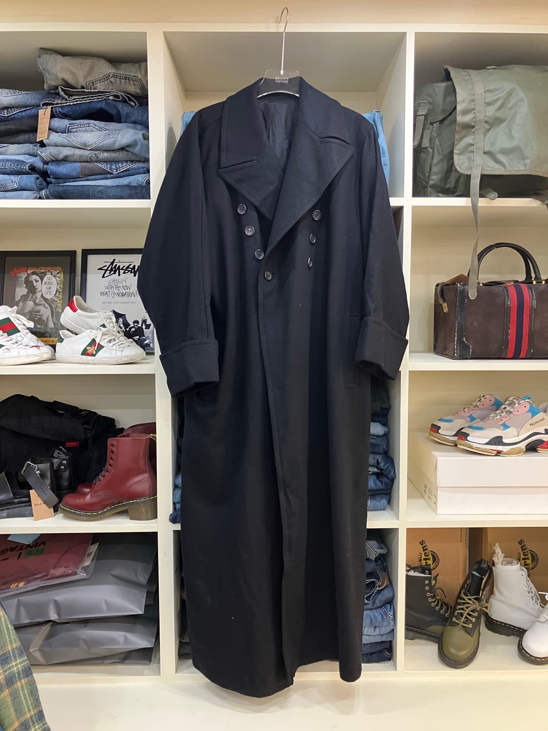 Y’s 요지야마모토 블랙 더블 브레스트 롱코트 상품이미지1