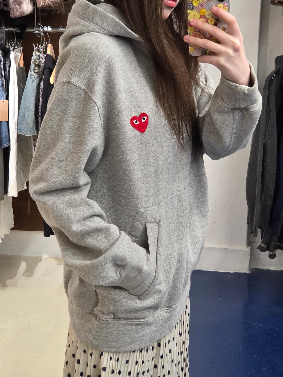 꼼데가르송 레드와펜 그레이 후드티 상품이미지3