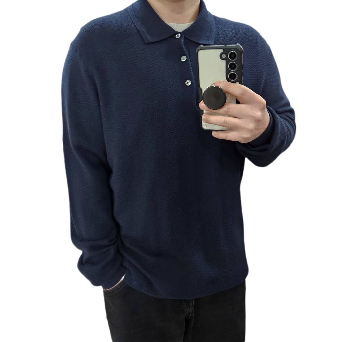 100-105 닥스 24FW 모100 카라 니트 슬림핏 네이비 상품이미지1