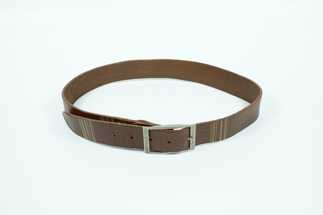 아메카지 무드 유니크 스트라이프 패턴 통가죽 벨트 상품이미지3