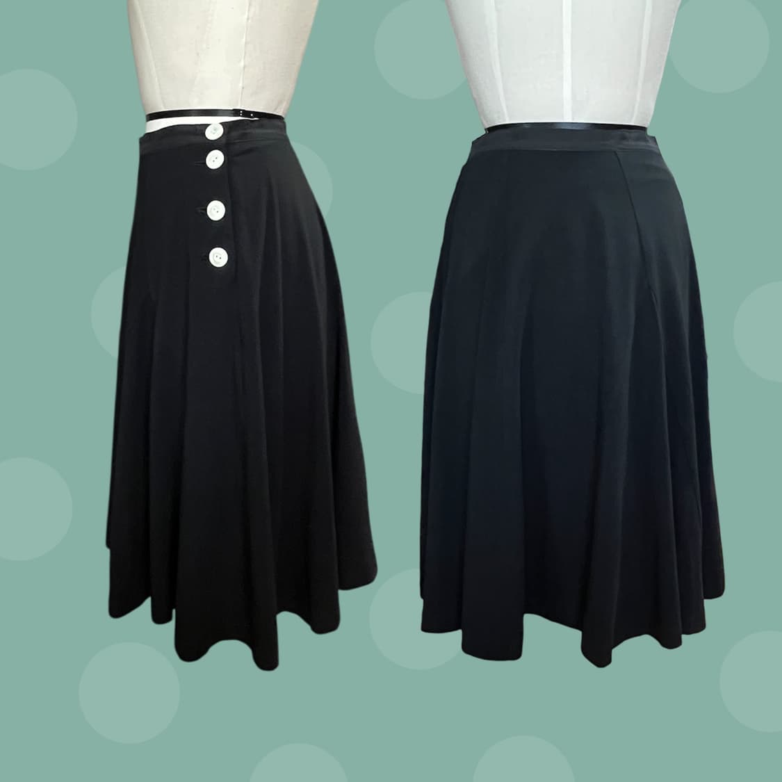 프렌치 시크 단추 포인트 절개 블랙 미디스커트 상품이미지3