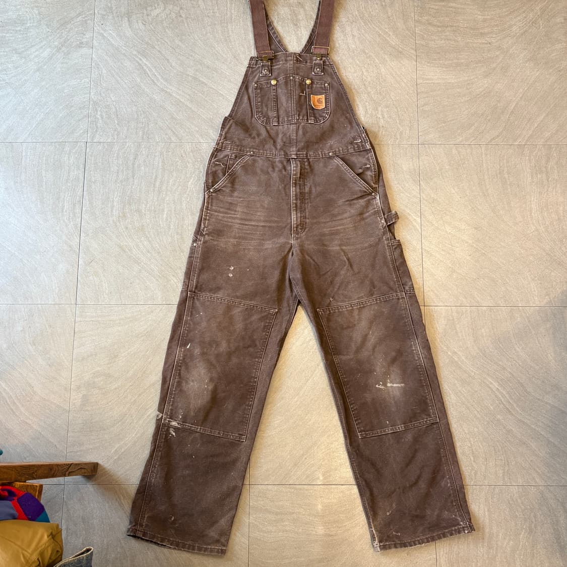 칼하트 R06 덕 캔버스 오리지널 브라운 더블니 오버롤 상품이미지1