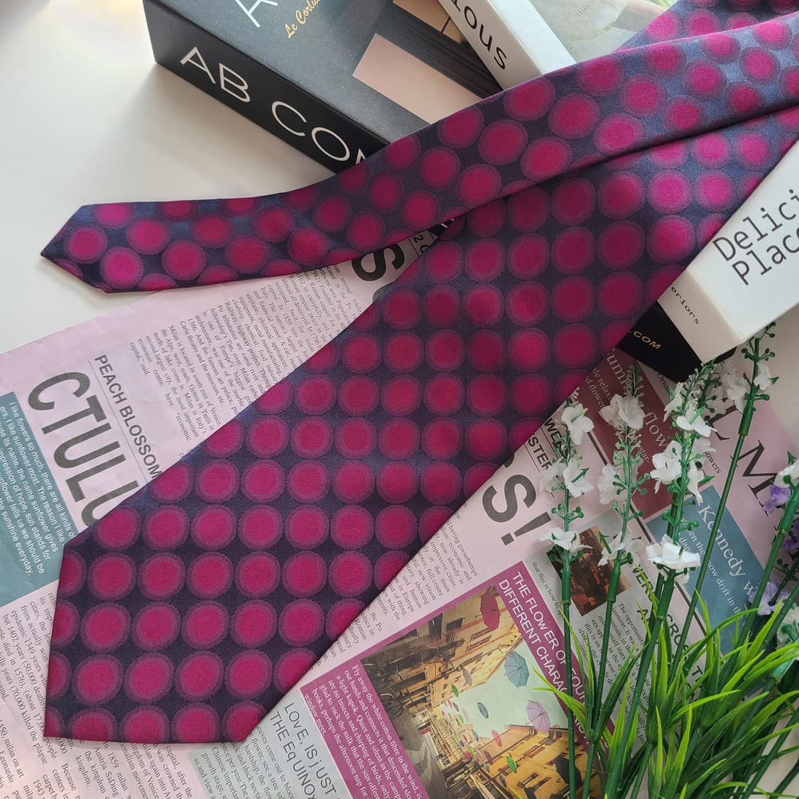 밀라숀 실크 퍼플 도트 패턴 넥타이 9.4cm A등급 E704 상품이미지4