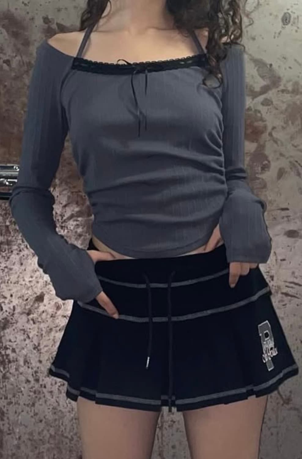 플리즈노팔로우 주니 레이스 셔링 홀터탑 상품이미지1