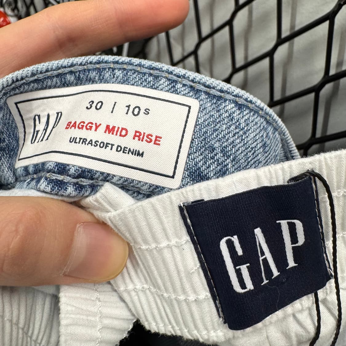 GAP 미드라이즈 데님 배기 팬츠 허리 밴딩 포인트 연청 상품이미지6