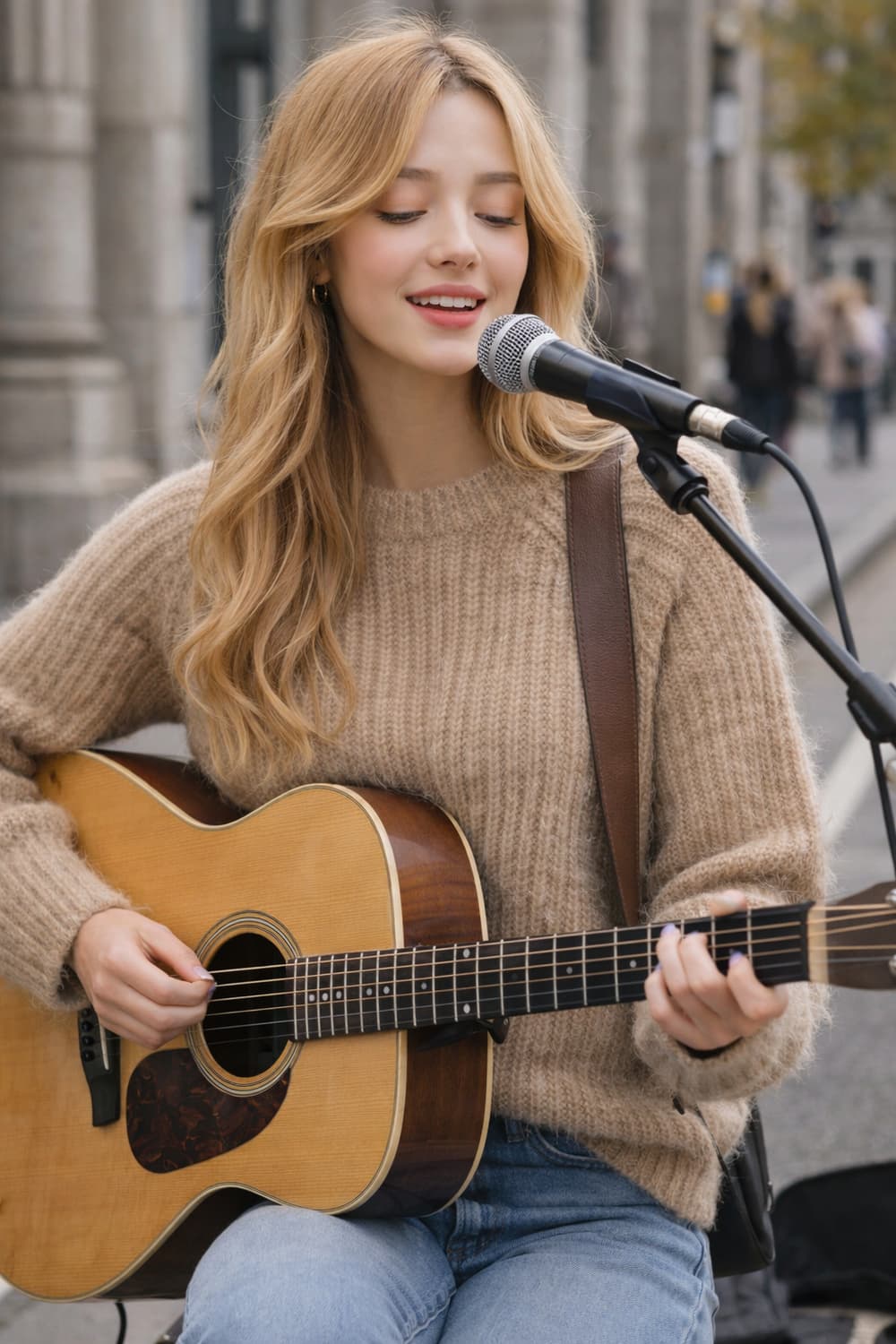 유니클로 로우게이지 모크넥 스웨터 M 테디베어 베이지 헤어리니트 상품이미지1