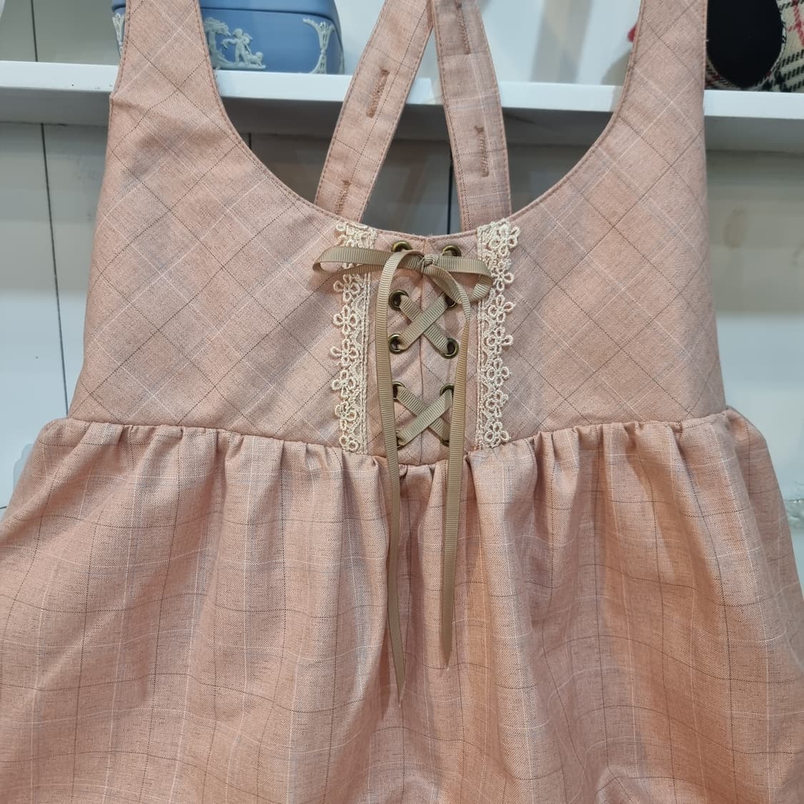 로맨틱 체크 레이스 점퍼원피스 상품이미지2