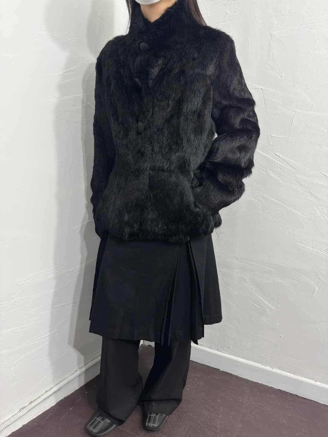black rabbit fur button jacket 상품이미지5