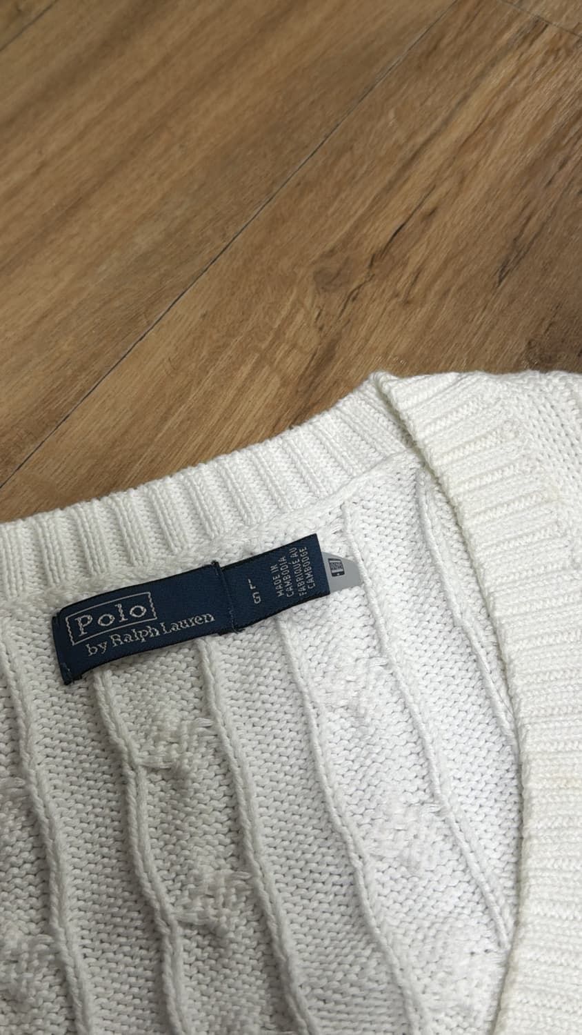 폴로랄프로렌 W 케이블 니트 코튼 V넥 스웨터 베스트 - 화이트 상품이미지4