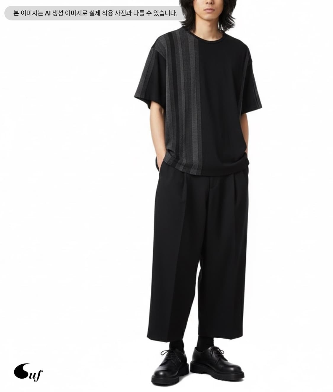 multi fabric stripe T-shirt 상품이미지1