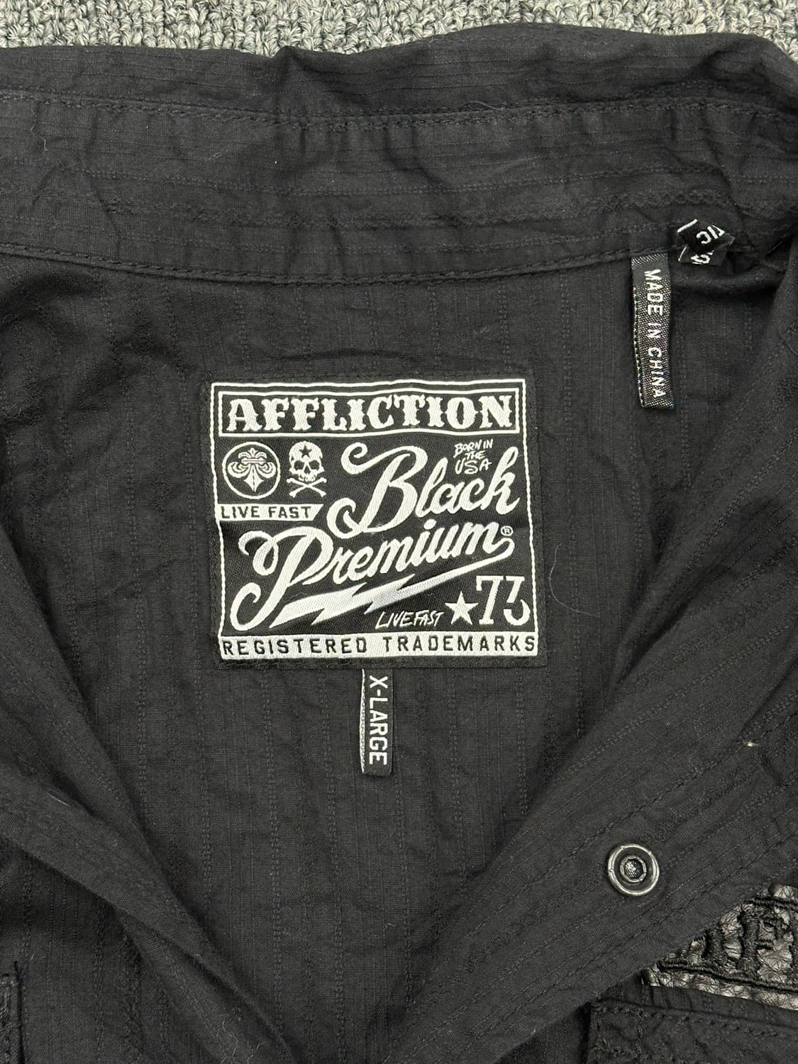 XL)Affliction 빈티지 레더 프린팅 블랙 셔츠 상품이미지7