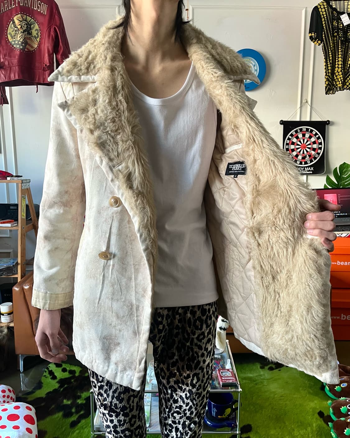 TORNADO MART Fur Trimming Leather Coat 상품이미지3